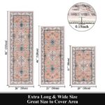 Ileading Boho Kitchen Rugs Sets of 3 Non Skid Washable Kitchen Mats for Floor Bohemian Rug for Kitchen Low Pile Laundry Room Runner Rug for Kitchen Floor Hallway Living Room Laundry, Peach
