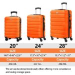AnyZip Luggage Sets 3 Piece PC ABS Hardside Lightweight Suitcase with 4 Universal Wheels TSA Lock Carry On 20 24 28 Inch Orange
