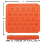 MicoYang Silicone Dish Drying Mat for Multiple Usage,Easy clean,Eco-friendly,Heat-resistant Silicone Mat for Kitchen Counter or Sink,Refrigerator or Drawer Liner Orange XL 18 inches x 16 inches
