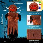 DULEFUN Halloween Hanging Decorations Outdoor 48.5″ Animated Pumpkin Ghost with Spooky Sound and Glowing Eyes, Scary Animatronics Prop for Halloween Indoor Yard Haunted House Decor