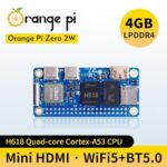 Orange Pi Zero 2W 4GB LPDDR4 Allwinner H618 Quad-Core 64 Bit Single Board Computer with 16MB SPI Flash,Support WiFi and BT5.0, Development Board Run Android 12 TV/Ubuntu(4G+Expansion Board+Power)