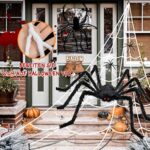 BOSONER Halloween Decorations Outdoor Spider Webs: 1Pcs Giant Spiders – 200” Triangular Web with Hook – Stretch Web and Ground Stakes for Large Halloween Decor and Haunted House Decoration