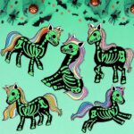 Halloween Decorations Outdoor – 5pcs Colorful Unicorn Glow in Dark Skeletons Halloween Yard Signs with Stakes for Halloween Party Supplies Outdoor Yard Garden Lawn Decor