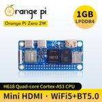 Orange Pi Zero 2W 1GB LPDDR4 Allwinner H618 Quad-core Cortex-A53 Single Board Computer with 16MB SPI Flash, Support WiFi and BT5.0, Development Board Run Android 12 TV/Debian/Ubuntu