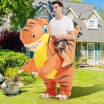 GOOSH Inflatable Dinosaur Costume Kids Halloween Blow up Costumes for Boys Girls Funny Riding T Rex Air Costume for Party Cosplay