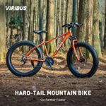 Viribus Fat Tire Bike, Mens Bike Mens Mountain Bike with Suspension, Shimano 21 Speed & Aluminium Alloy Frame, 26″ MTB Adult Bike Bicycle with Gloves & Light, Fat Mountain Bike, Orange