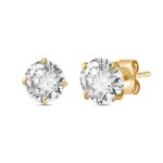 Jewelili 10K Yellow Gold 7 MM Round White Cubic Zirconia Stud Earrings