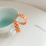 C shaped Minimalist 80s Acrylic Drop Earrings Checkerboard Y2k Lightweight Hoop Earrings For Women Girls Jewelry Gift-Orange