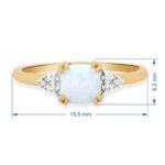 Jewelili October Birthstone Ring in 10K Yellow Gold with Cushion Cut Created Opal and Natural White Round Diamond Accent, Size 7