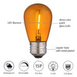 MAINDECO 15 Pack S14 Orange Transparent Glass Bulb,11W Equivalent LED Filament Lighting Bulb, E26 Medium Base fit Holiday and Party Outdoor String Light