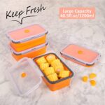 Collapsible Food Storage Containers with Airtight Lid & Vent, 40.5 oz, Kitchen Stacking Silicone Collapsible Meal Prep Container Set for Leftover, Microwave Freezer Dishwasher Safe, Orange, Set of 4