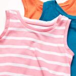 Amazon Essentials Girls’ Tank Top, Pack of 3, Blue/Coral Orange/Pink Stripe, Medium