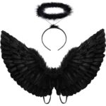 Angel Wings and Halo Black Angel Wings for Kids Adult Halloween Christmas (Black)