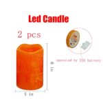 N-E Realistic and Bright Flameless Candle Orange Pillar Led Candle Flickering Moving Warm Light Textured Wax Finish 2 Pieces Candles(4″ x 6″) Real Wax Battery Powered Remote Control and Timing