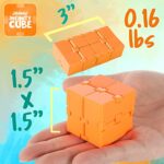 SMALL FISH Fidget Toy Infinity Cube Orange for Stress Relief and Anti-Anxiety, Handheld Mini Gadget to Relax and Kill Time for Kids and Adults, and Stocking Stuffer