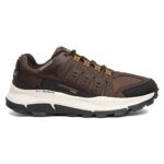 Skechers Men’s Walking Sneaker, Brown Leather Mesh Orange Trim, 9 US