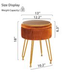 LUE BONA Velvet Vanity Stool Chair for Makeup Room, Pumpkin Brown Vanity Stool with Gold Legs,18” Height, Small Storage Ottoman Foot Ottoman Rest for Living Room, Bathroom
