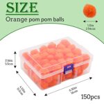 BAGERLA 150 Pcs Pom Poms for Craft, 1 Inch Pom Pom Balls Poms Arts and Crafts for Creative Decorations, Orange Pompoms for Crafts Kids DIY Projects