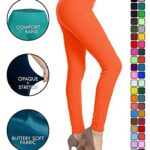Leggings Depot Womens 1″ Waistband High Waisted Solid Leggings Pants (Full Length, Orange, One Size)