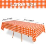 Vedran 3 Pack Thanksgiving Day Tablecloth Decorations, Orange and White Checkered Background Disposable Tablecloth, 54 x 108 Inch Rectangular Tablecloth for Thanksgiving Day Party Decorations