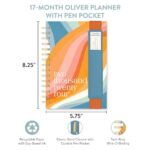 Orange Circle Studio Oliver Planner 17-Month Tabbed Spiral Calendar Book with Yearly, Monthly, & Weekly Date Views – Parent (Rainbow Waves)