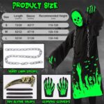 Neragron Halloween Grim Reaper Costume Luminous, Halloween Phantom Costume for Kids with Luminous Gloves, Sickle (M)