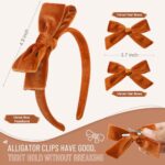 DEEKA Orange Brown Velvet Bow Headband & 2 Pcs Velvet Hair Bows Set Velvet Uniform Hair Accessories Hair Band for Little Toddler School Girls -Orange Brown