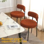 EDWELL Orange Dining Chairs Set of 6, Upholstered Kitchen Dining Room Chairs, Curved Backrest Boucle Dining Chair for Kitchen, Living Room, Mid-Century Modern Kitchen Chairs with Black Metal Legs