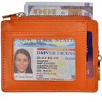 woogwin Womens Slim RFID Credit Card Holder Mini Front Pocket Wallet Coin Purse Keychain (Oil Orange)