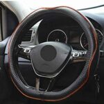 Mayco Bell Flat Bottom Steering Wheel Cover Anti-Slip,Safety,Soft,Breathable,Durable,Full Surround,Comfortable Grip Microfiber Leather (D Shape, Black Orange)