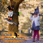 Crashing Witch Decor, Halloween Decorations Clearance Outdoor Witch Props Ornaments, Hanging into Tree/Porch Pole/Door/Indoor/Yard, with Adjustable Band, Outside Garden Funny Witches Flying Crashed