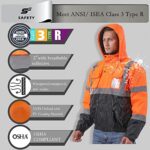 sesafety Reflective Jacket for Men, High Visibility Jackets for Men, Safety Jackets for Men, Hi Vis Construction Bomber Jackets Waterproof with Pockets and Zipper, Black Bottom, Class 3, Orange, L