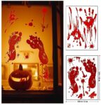 Halloween Decorations 170 PCS Halloween Window Clings, Bloody Handprint Footprint Halloween Wall Decal Floor Clings with Tattoo Stickers, Scary Halloween Decoration Window Stickers