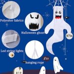 2Pcs 47″ Halloween Ghost Windsocks Decorations with LED Light Outdoor Halloween Decorations Hanging Ghost Windsocks Décor for Halloween