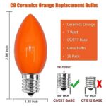 SUNSGNE 25 Pack C9 Orange Outdoor Halloween Night Light Bulbs, C9 Christmas Tree Lights for Indoor Outdoor Patio String Lights, E17/C9 Intermediate Base, 7 Watt, Ceramic Orange