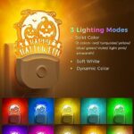 Halloween Night Light [2 Pack], Pumpkin Design, Color-Changing Kids Night Light, Plug In, Dusk-To-Dawn Sensor, Baby Night Light, Rainbow LED Night Light For Halloween Bedroom Decorations, Home Decor