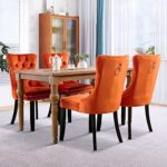 JETEAGO Velvet Dining Chair Set of 4, Upholstered Tufted Dining Room Chair with Nailhead Trim and Solid Wood Leg for Kitchen, Orange