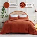 CozyLux Terracotta Comforter Set King Size, 3 Pieces Solid Burnt Orange Breathable Quilted Style Bedding Sets, Rust Luxury Fluffy Soft Microfiber Comforter for All Season(1 Comforter & 2 Pillowcases)