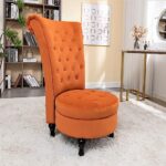 Container Furniture Direct Royal High-Back Velvet Accent Chair for Vanity with Storage and Luxurious Upholstery, Retro Design and Versatile Usage for Livingroom, Bedroom, Lounge and Office, Red Orange