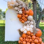 Beaumode DIY Orange Balloon Garland Arch Kit Burnt Orange Sand White Peach Balloons 124pcs for Fall Birthday Pumpkin Baby Shower Bridal Shower Thanksgiving Friendsgiving Party Decorations