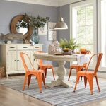 Devoko Metal Indoor-Outdoor Chairs Distressed Style Kitchen Dining Chairs Stackable Side Chairs with Back Set of 4 (Orange)