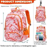 BLUEFAIRY Girls Backpack Kids Elementary School Bags Child Orange Book Bags Lightweight Travel Gifts Water Resistant Bookbags Mochila Para Niñas Aged 4-6 6-8 8-10 (17 Inch)