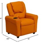 Flash Furniture Vana Vinyl Kids Recliner with Cup Holder, Headrest, and Safety Recline, Contemporary Reclining Chair for Kids, Supports up to 90 lbs., Orange