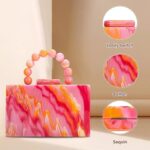Acrylic Purses Evening Clutch Bag Marbling Handbags for Women Cross Body Bag with Pearl Chain Formal Wedding Prom Party(Orange)