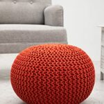 COTTON CRAFT Round Pouf Ottoman – Hand Knitted Cotton Braid Cord – Cable Dori Floor Pouf – Footrest Accent Furniture Chair Seat Bean Bag – Living Room Bedroom Kids Room Nursery Dorm – 20 x 14 – Orange