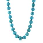 Gem Stone King 16 Inch Round 14MM Green Simulated Turquoise Howlite Necklace With Lobster Clasp