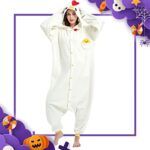 RESSBER Unisex Adult Onesie Pajamas Animal One Piece Halloween Costume Christmas Sleepwear Jumpsuit (White Chicken, Small)