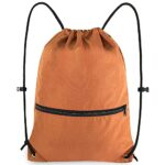 BeeGreen Orange Drawstring Backpack with Front Zipper Pocket and Inner Pocket Large 18.5″ L x 13.8″ W String Sackpack Cinch Sack Gym Sports Workout Athletic Bag For Men Women
