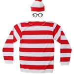YUE Red&White Stripes Cosplay Costume,Halloween Costumes,Funny Sweatshirt Outfit Glasses Suits (M, Male)