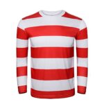 Adult Men Red and White Striped Tee Shirt Glasses Hat Outfit Suit Set Halloween Cosplay Costume Party Props (XX-Large, Adult Men)